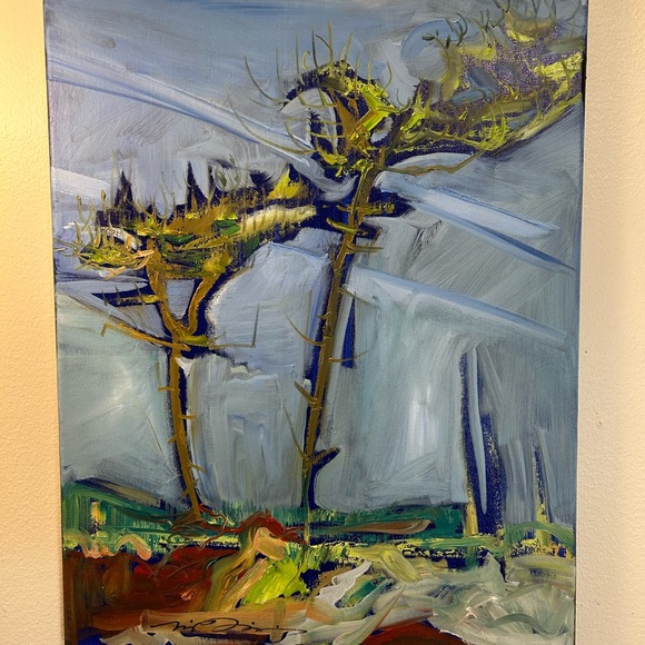 Oil painting signed gallery art 24”x20” exotic trees original artwork on canvas - Picture 5 of 5